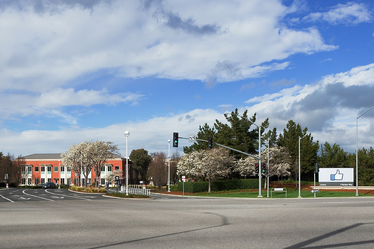 Entrance to the Facebook headquarters complex in Menlo Park, California — context image, not a Miles portrait